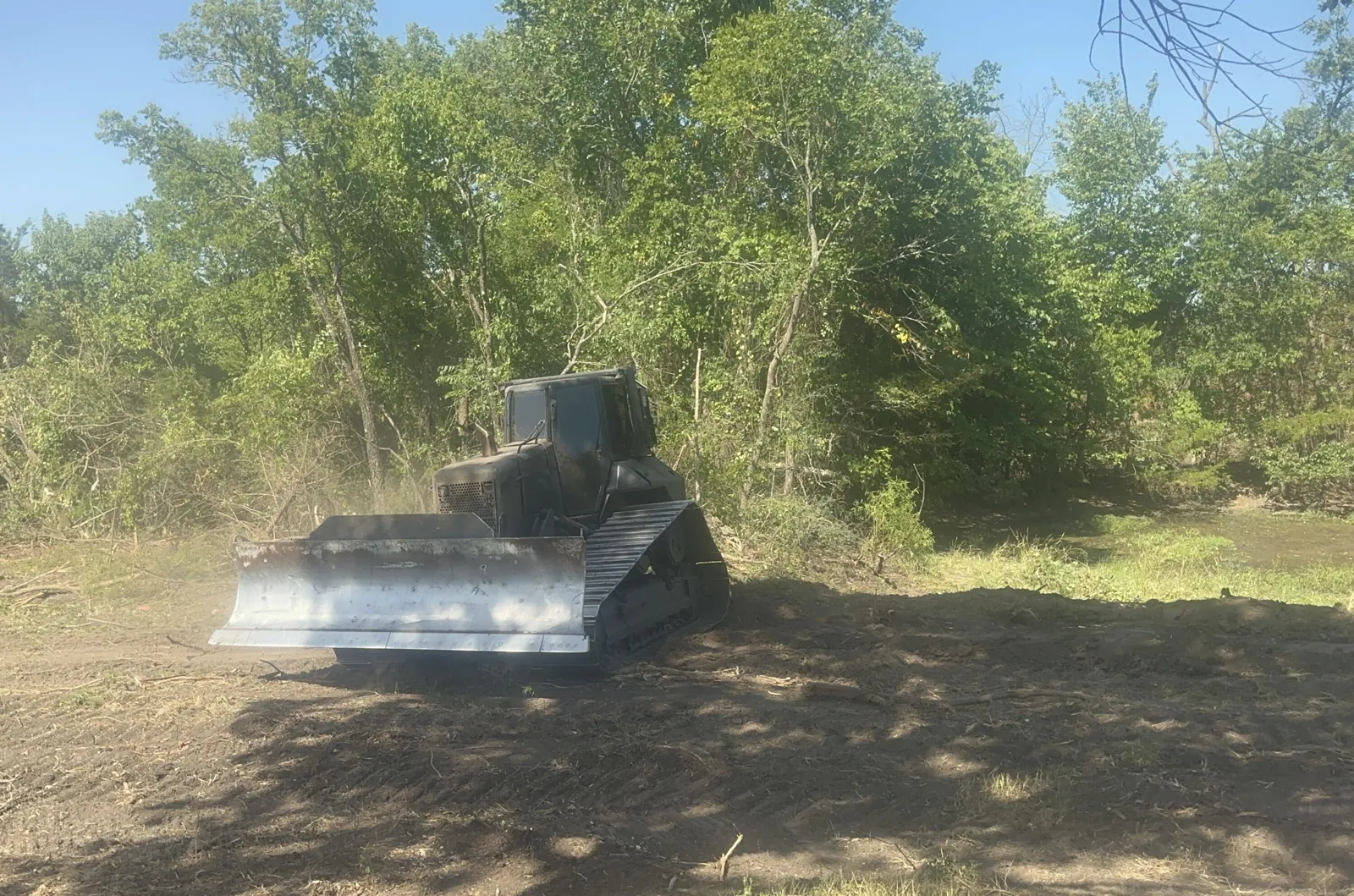 Cat D6 dozer pushing into the tree line on a clearing job